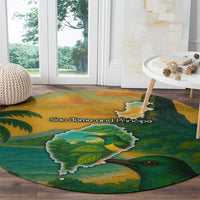 Sao Tome and Principe Tropical Island Round Carpet with Bird and Cocoa Forest Print