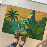 Sao Tome and Principe Tropical Island Rubber Doormat with Bird and Cocoa Forest Print