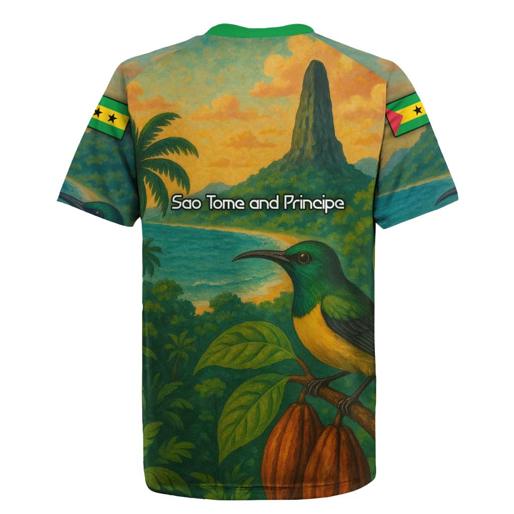 Sao Tome and Principe Tropical Island Rugby Jersey with Bird and Cocoa Forest Print