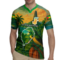 Sao Tome and Principe Tropical Island Rugby Jersey with Bird and Cocoa Forest Print