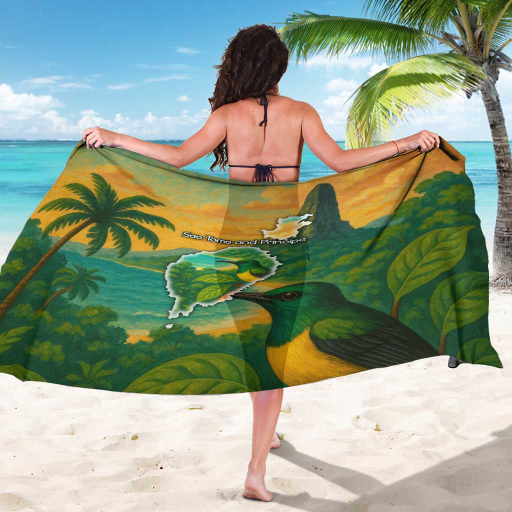 Sao Tome and Principe Tropical Island Sarong with Bird and Cocoa Forest Print