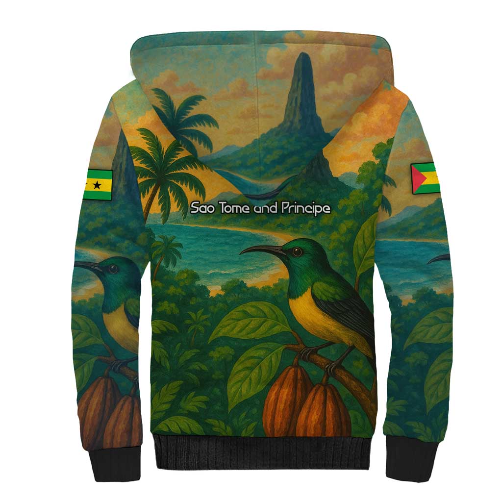 Sao Tome and Principe Tropical Island Sherpa Hoodie with Bird and Cocoa Forest Print