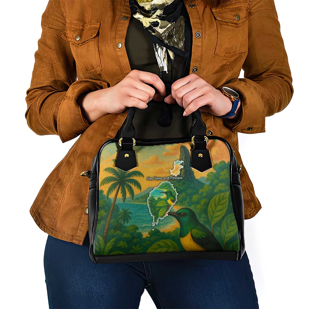 Sao Tome and Principe Tropical Island Shoulder Handbag with Bird and Cocoa Forest Print