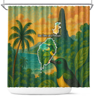 Sao Tome and Principe Tropical Island Shower Curtain with Bird and Cocoa Forest Print