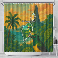 Sao Tome and Principe Tropical Island Shower Curtain with Bird and Cocoa Forest Print