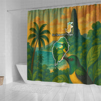 Sao Tome and Principe Tropical Island Shower Curtain with Bird and Cocoa Forest Print