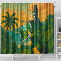 Sao Tome and Principe Tropical Island Shower Curtain with Bird and Cocoa Forest Print