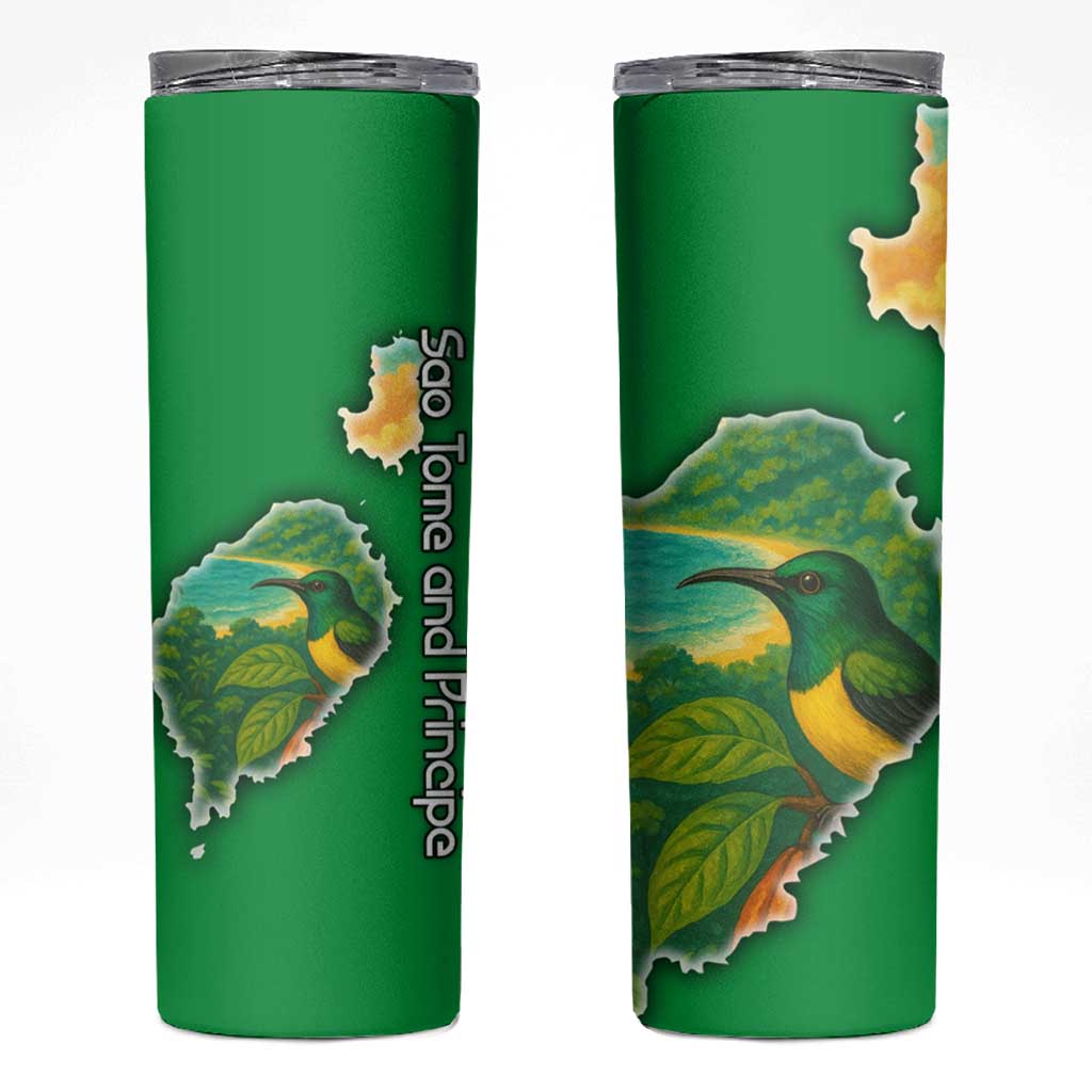 Sao Tome and Principe Tropical Island Skinny Tumbler with Bird and Cocoa Forest Print
