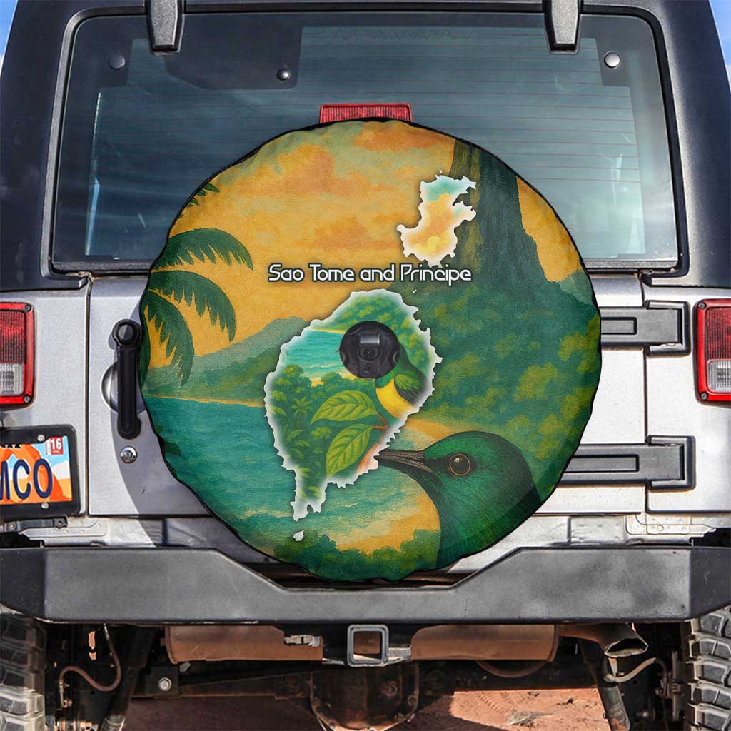 Sao Tome and Principe Tropical Island Spare Tire Cover with Bird and Cocoa Forest Print