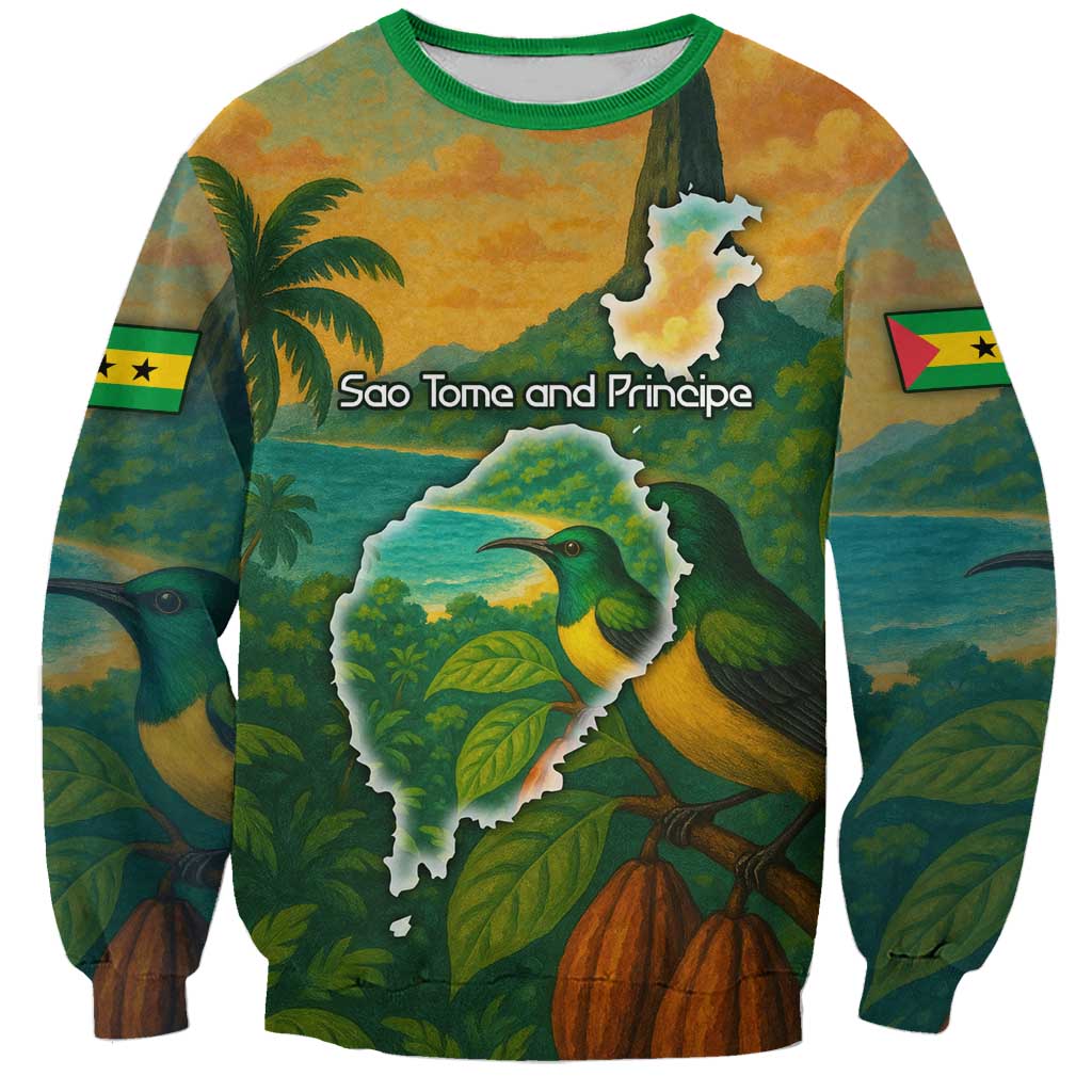 Sao Tome and Principe Tropical Island Sweatshirt with Bird and Cocoa Forest Print