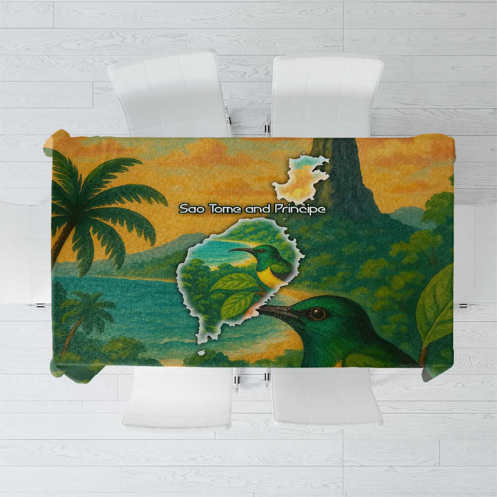 Sao Tome and Principe Tropical Island Tablecloth with Bird and Cocoa Forest Print