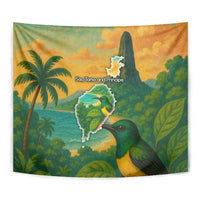 Sao Tome and Principe Tropical Island Tapestry with Bird and Cocoa Forest Print