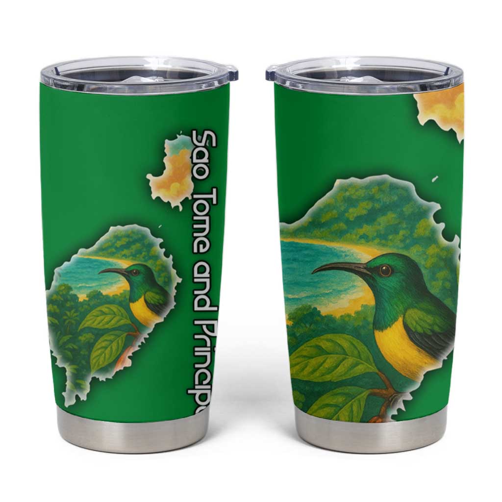 Sao Tome and Principe Tropical Island Tumbler Cup with Bird and Cocoa Forest Print