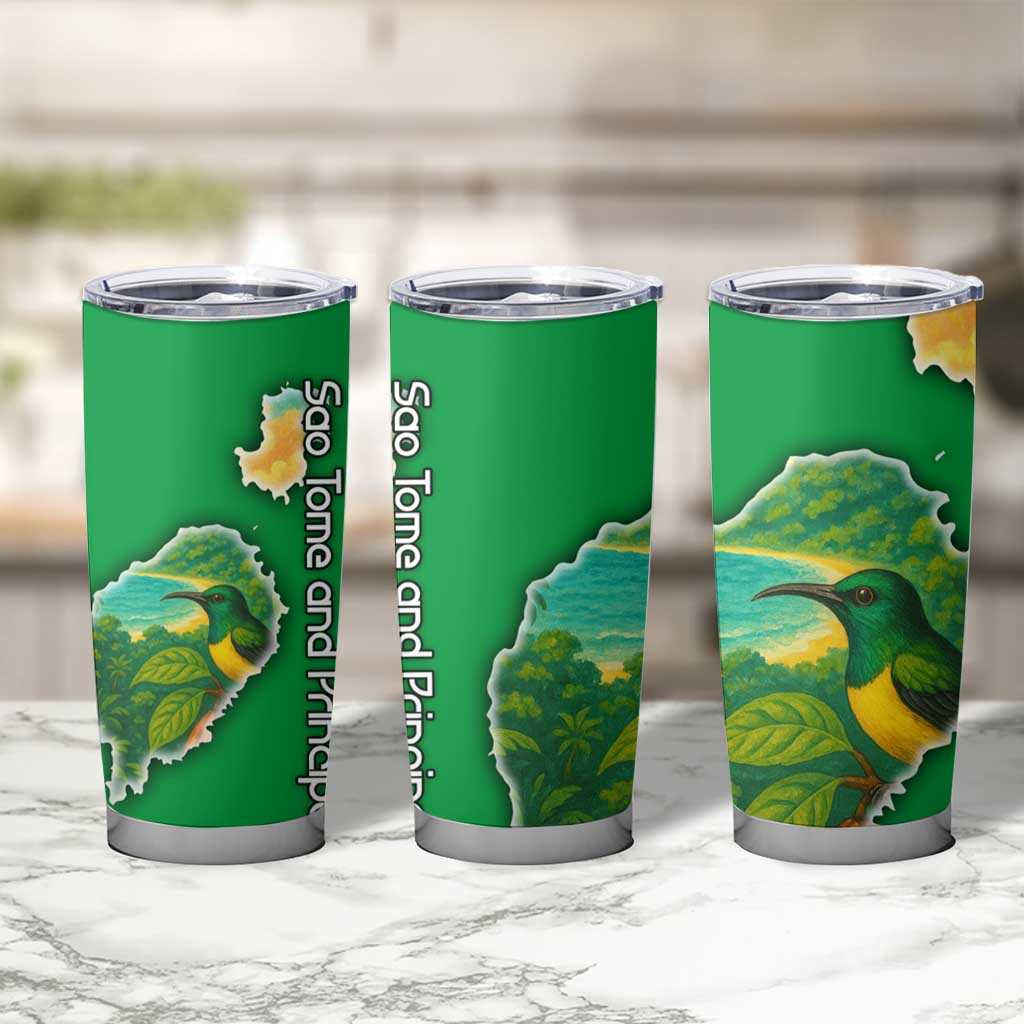 Sao Tome and Principe Tropical Island Tumbler Cup with Bird and Cocoa Forest Print