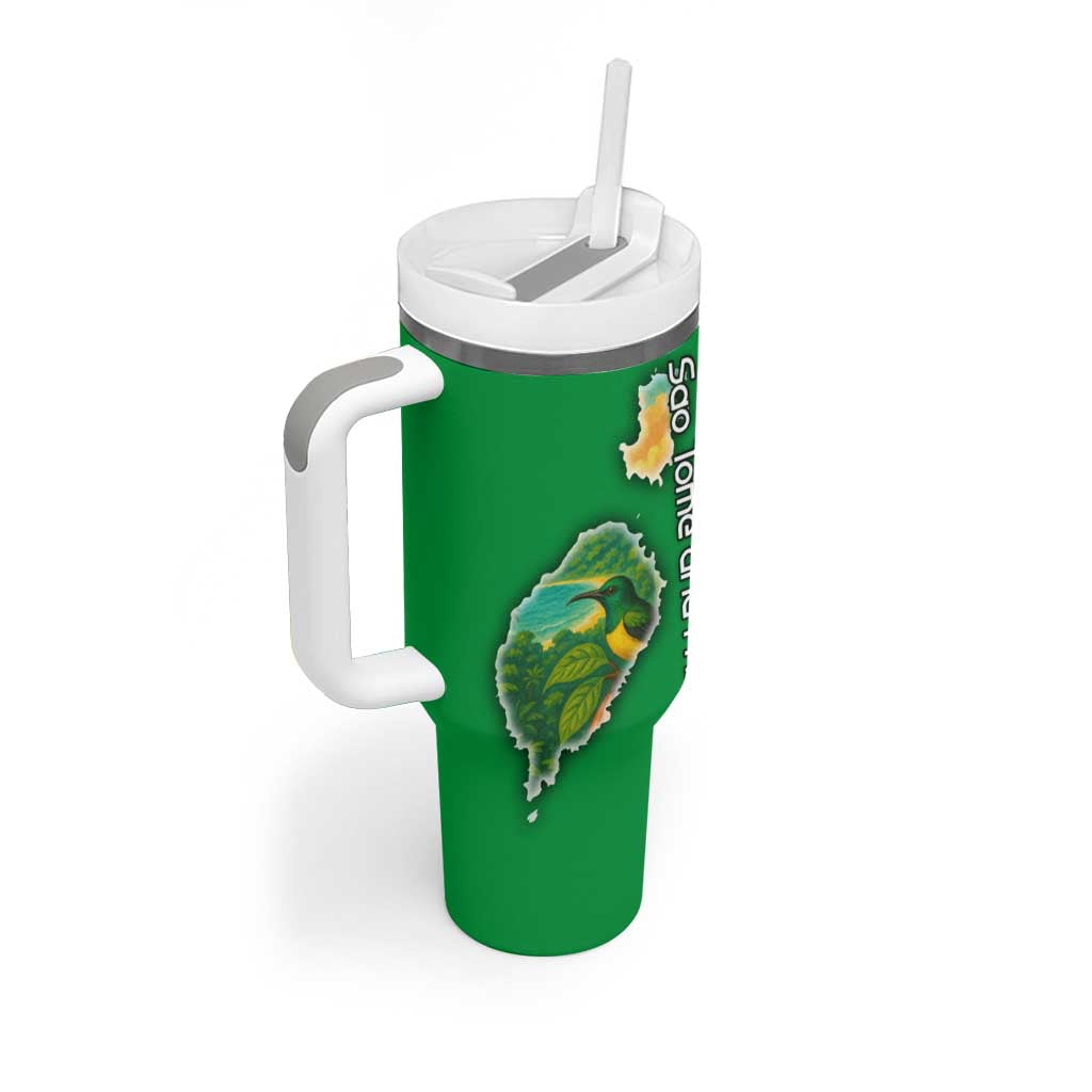 Sao Tome and Principe Tropical Island Tumbler With Handle with Bird and Cocoa Forest Print