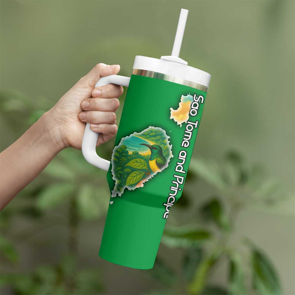 Sao Tome and Principe Tropical Island Tumbler With Handle with Bird and Cocoa Forest Print