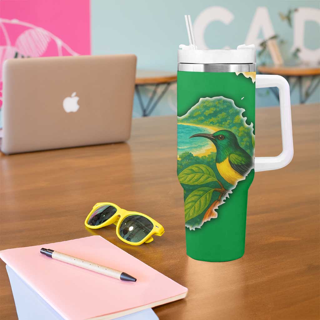Sao Tome and Principe Tropical Island Tumbler With Handle with Bird and Cocoa Forest Print