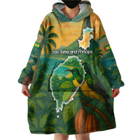 Sao Tome and Principe Tropical Island Wearable Blanket Hoodie with Bird and Cocoa Forest Print