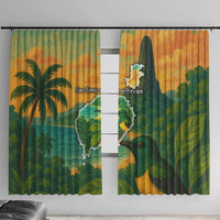 Sao Tome and Principe Tropical Island Window Curtain with Bird and Cocoa Forest Print