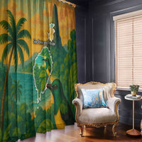 Sao Tome and Principe Tropical Island Window Curtain with Bird and Cocoa Forest Print