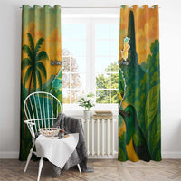 Sao Tome and Principe Tropical Island Window Curtain with Bird and Cocoa Forest Print