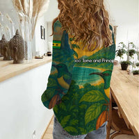 Sao Tome and Principe Tropical Island Women Casual Shirt with Bird and Cocoa Forest Print
