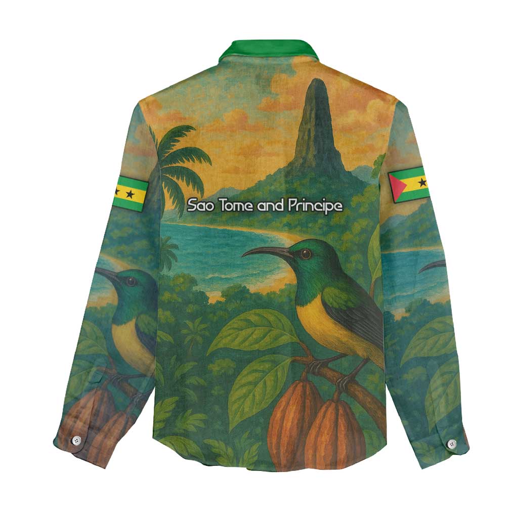 Sao Tome and Principe Tropical Island Women Casual Shirt with Bird and Cocoa Forest Print