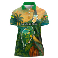 Sao Tome and Principe Tropical Island Women Polo Shirt with Bird and Cocoa Forest Print