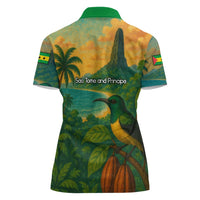 Sao Tome and Principe Tropical Island Women Polo Shirt with Bird and Cocoa Forest Print