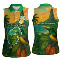 Sao Tome and Principe Tropical Island Women Sleeveless Polo Shirt with Bird and Cocoa Forest Print