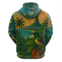 Sao Tome and Principe Tropical Island Zip Hoodie with Bird and Cocoa Forest Print