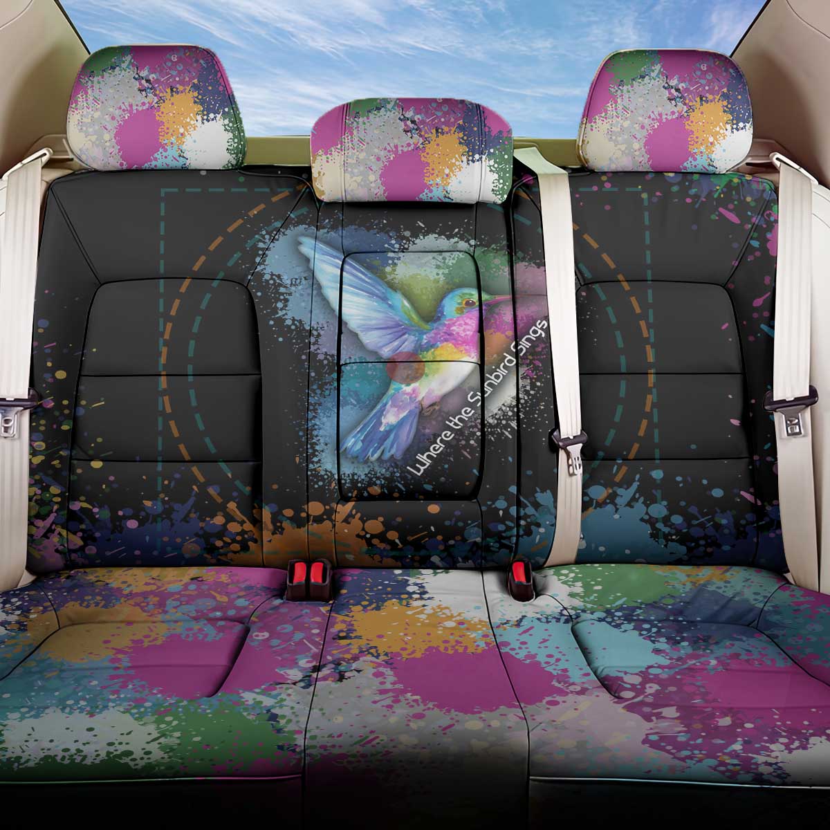 Where the Sunbird Sings Back Car Seat Cover with Sao Tome and Principe Flag and Color Splash Art