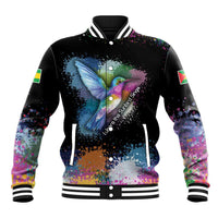 Where the Sunbird Sings Baseball Jacket with Sao Tome and Principe Flag and Color Splash Art