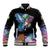 Where the Sunbird Sings Baseball Jacket with Sao Tome and Principe Flag and Color Splash Art