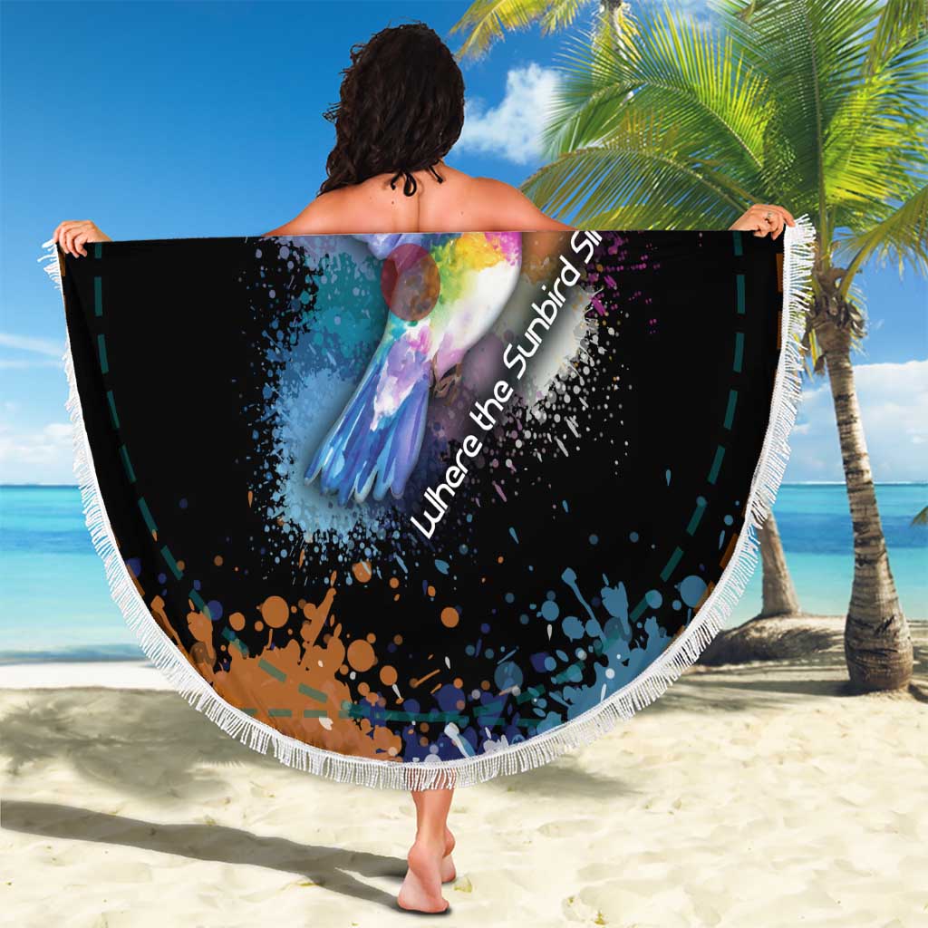Where the Sunbird Sings Beach Blanket with Sao Tome and Principe Flag and Color Splash Art