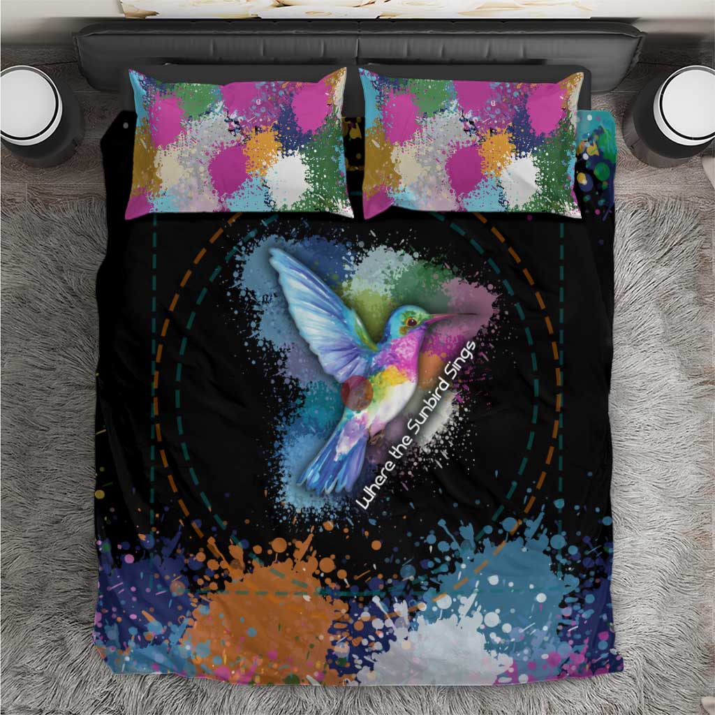 Where the Sunbird Sings Bedding Set with Sao Tome and Principe Flag and Color Splash Art