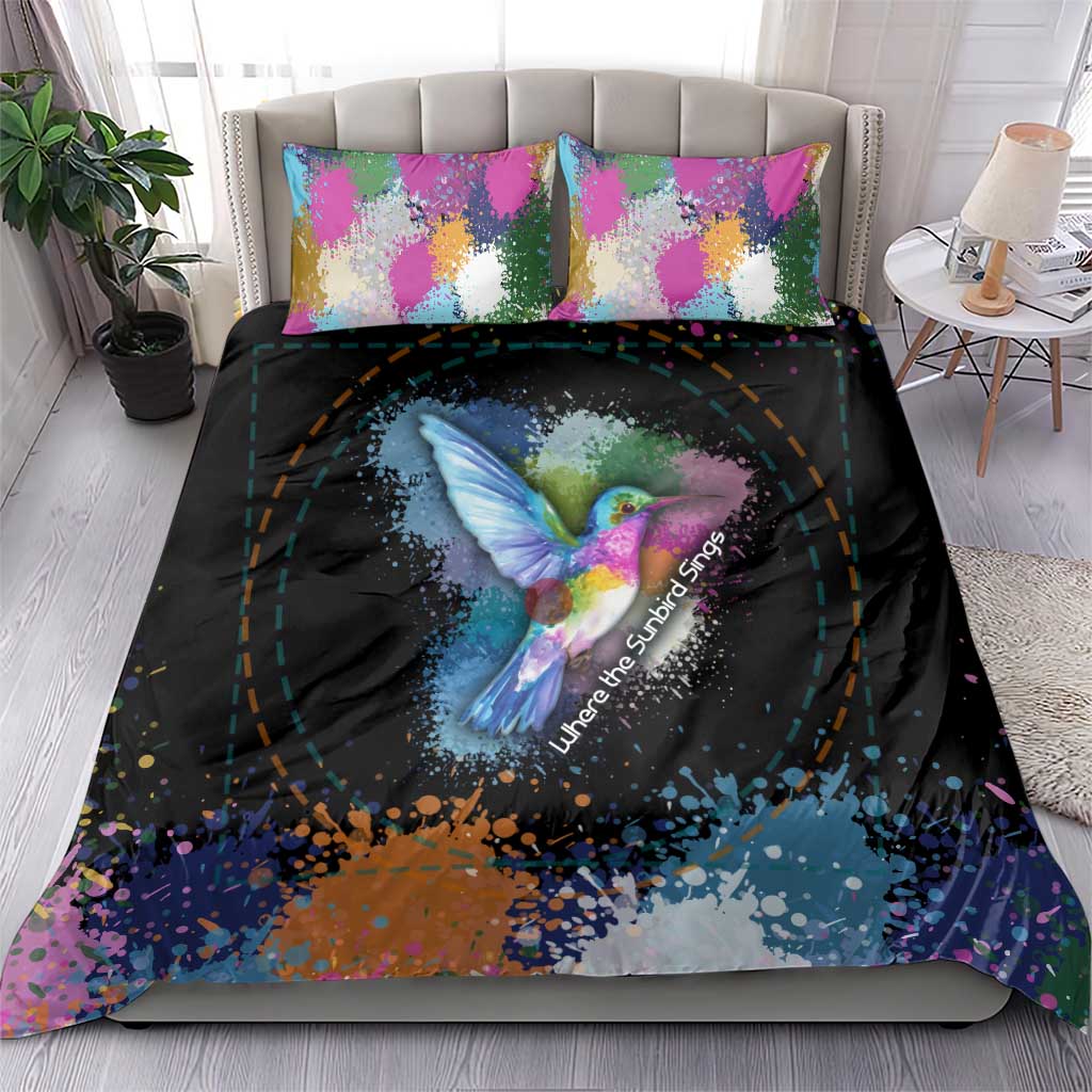 Where the Sunbird Sings Bedding Set with Sao Tome and Principe Flag and Color Splash Art