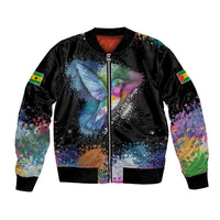 Where the Sunbird Sings Bomber Jacket with Sao Tome and Principe Flag and Color Splash Art