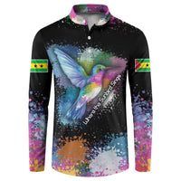 Where the Sunbird Sings Button Sweatshirt with Sao Tome and Principe Flag and Color Splash Art