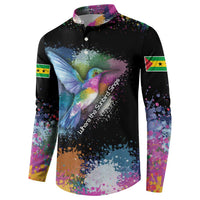 Where the Sunbird Sings Button Sweatshirt with Sao Tome and Principe Flag and Color Splash Art