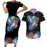 Where the Sunbird Sings Couples Matching Short Sleeve Bodycon Dress and Hawaiian Shirt with Sao Tome and Principe Flag and Color Splash Art