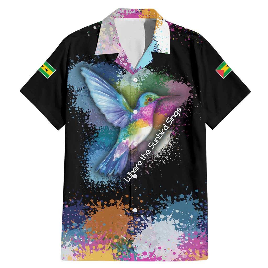 Where the Sunbird Sings Family Matching Mermaid Dress and Hawaiian Shirt with Sao Tome and Principe Flag and Color Splash Art