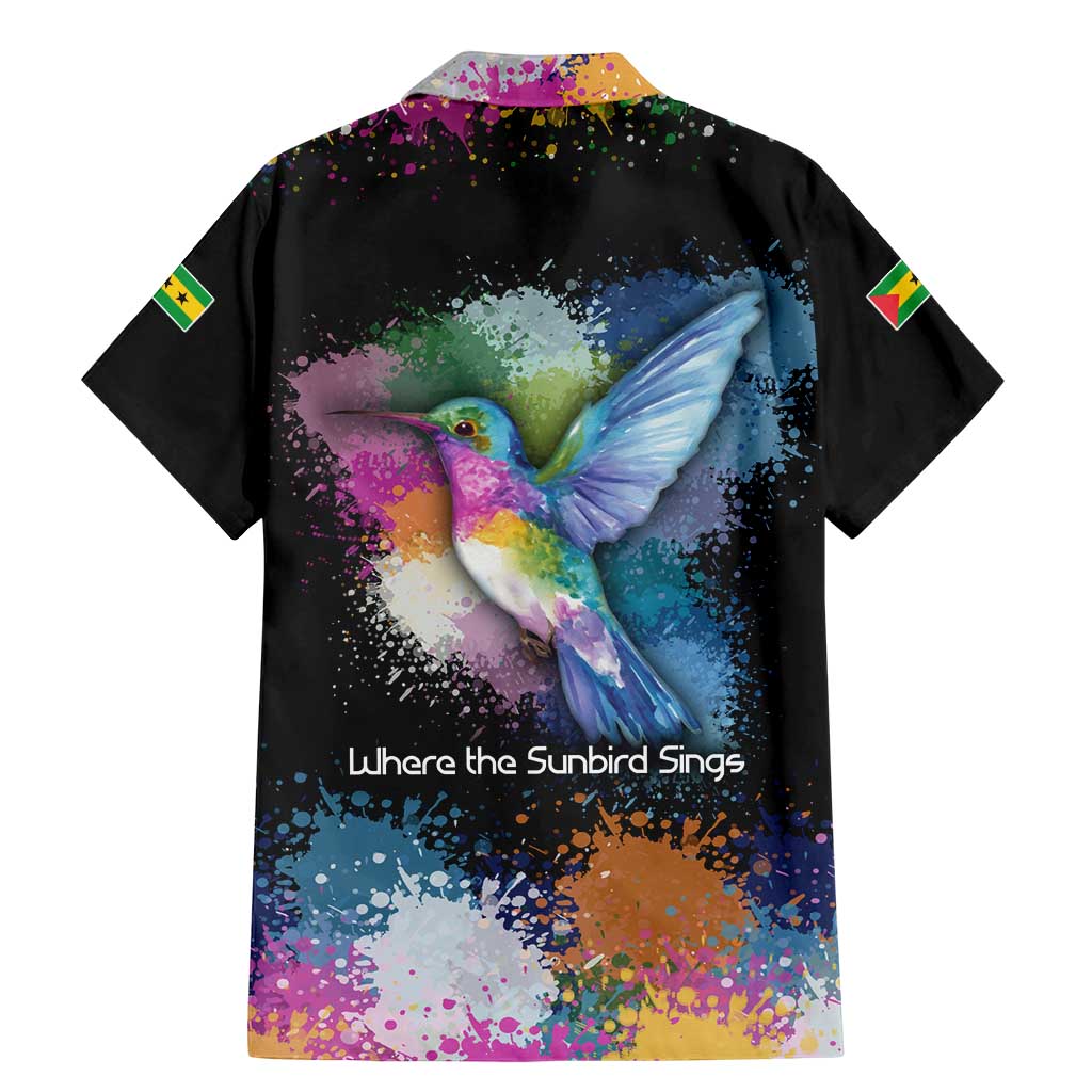 Where the Sunbird Sings Family Matching Mermaid Dress and Hawaiian Shirt with Sao Tome and Principe Flag and Color Splash Art