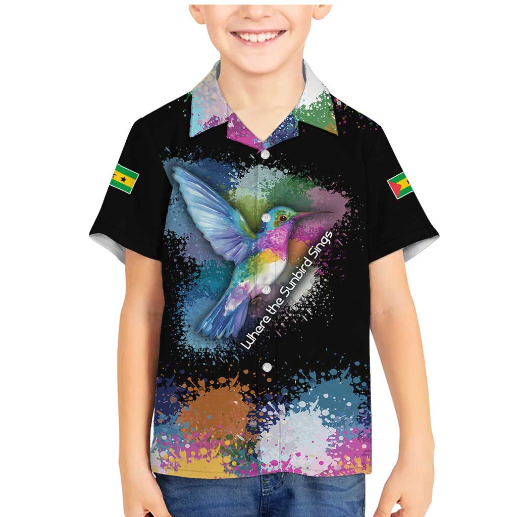 Where the Sunbird Sings Family Matching Mermaid Dress and Hawaiian Shirt with Sao Tome and Principe Flag and Color Splash Art