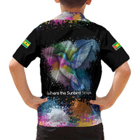 Where the Sunbird Sings Family Matching Off Shoulder Maxi Dress and Hawaiian Shirt with Sao Tome and Principe Flag and Color Splash Art