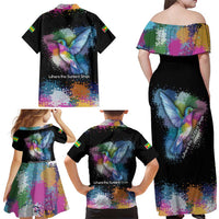 Where the Sunbird Sings Family Matching Off Shoulder Maxi Dress and Hawaiian Shirt with Sao Tome and Principe Flag and Color Splash Art