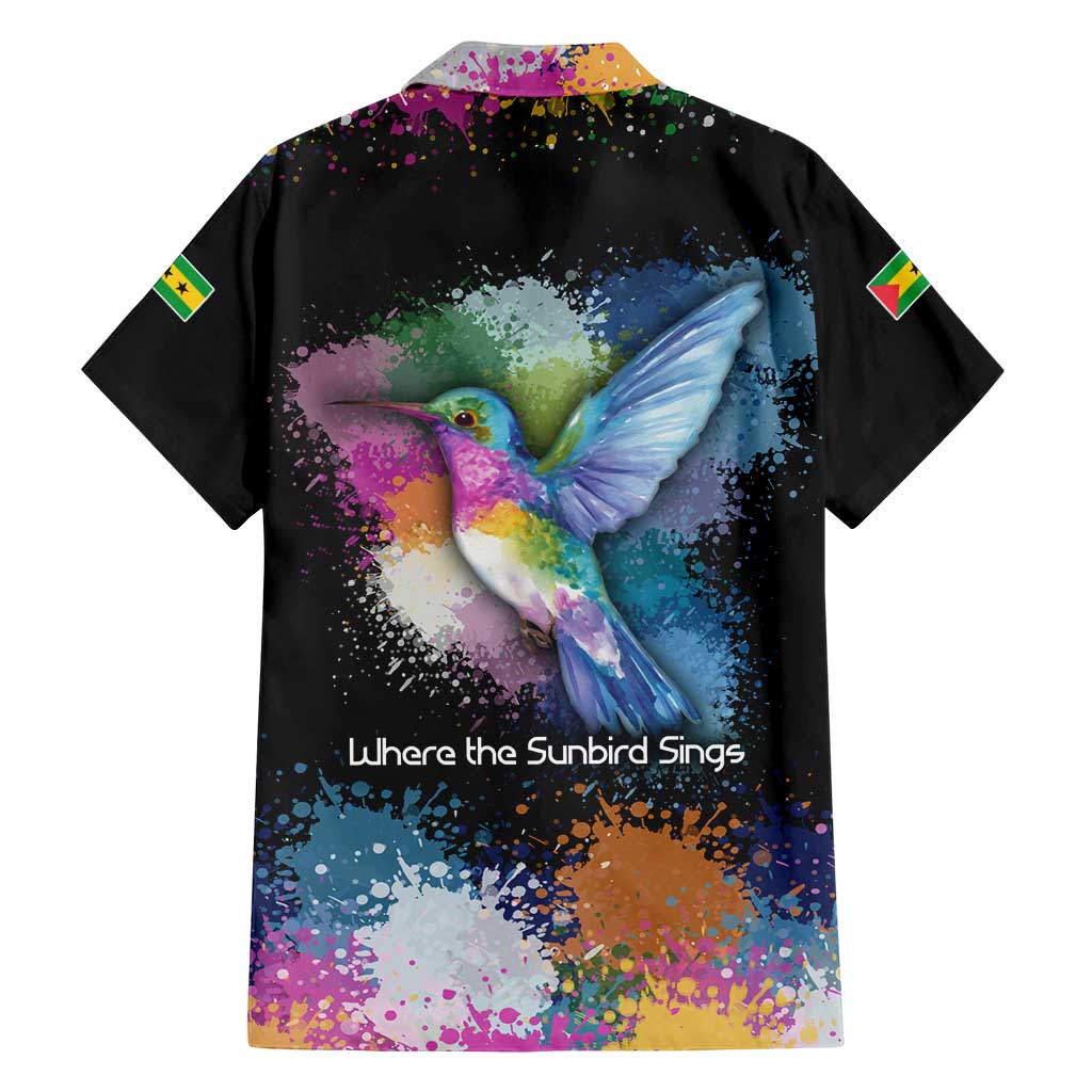 Where the Sunbird Sings Family Matching Off Shoulder Maxi Dress and Hawaiian Shirt with Sao Tome and Principe Flag and Color Splash Art