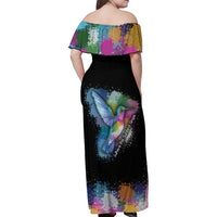 Where the Sunbird Sings Family Matching Off Shoulder Maxi Dress and Hawaiian Shirt with Sao Tome and Principe Flag and Color Splash Art