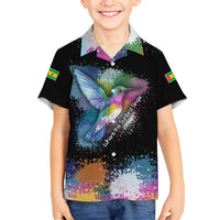 Where the Sunbird Sings Family Matching Off Shoulder Maxi Dress and Hawaiian Shirt with Sao Tome and Principe Flag and Color Splash Art