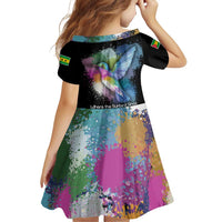 Where the Sunbird Sings Family Matching Off Shoulder Short Dress and Hawaiian Shirt with Sao Tome and Principe Flag and Color Splash Art